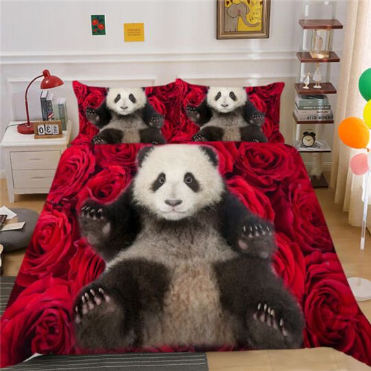 Panda Bear Rose  Bedding Set