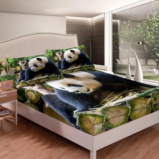 Panda Bed Sheet Set Cute Animal Bedding Set Panda Bear Fitted Sheet