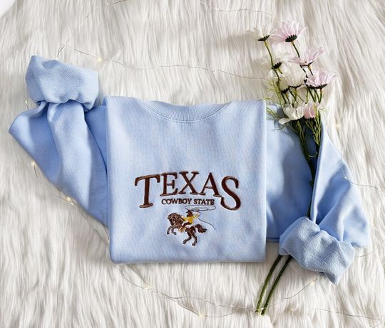 Texas Cowboy State Embroidered Sweatshirt | Texas State Embroidered | Vintage Western Sweater | Texas Crew Neck Sweatshirt