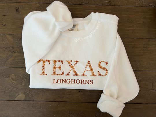Texas Embroidered Crewneck Sweatshirt, Texas Floral Sweatshirt, Custom College/School at Texas Sweatshirt, Comfort Colors