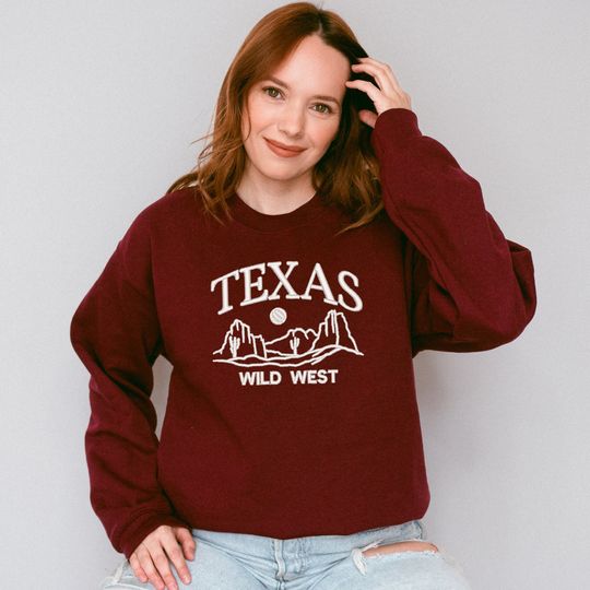 Embroidered Texas Wild West Sweatshirt | Unisex Sweatshirt | Women's Sweatshirt | Embroidered | Texas Sweatshirt | Road Trip | Travel
