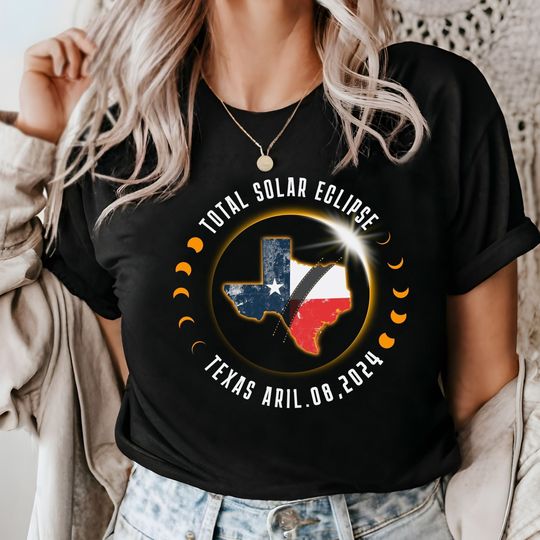State Texas Total Solar April 2024 Tshirt, City and State Tees, American Eclipse T-Shirt, America Tour Clothing, USA Map, Celestial Shirt