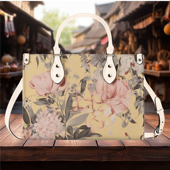 Flower Leather Handbag, gift for mom, gift for her