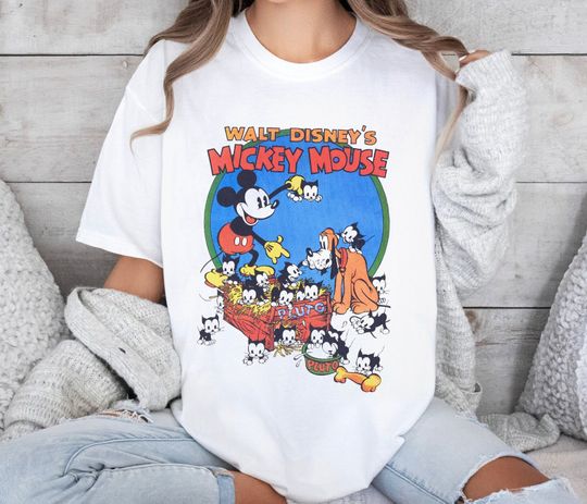 Disney Cute Mickey And Pluto's Cat Vintage Shirt