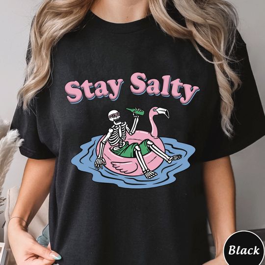 Stay Salty Distressed T-Shirt, Vintage Skeleton Beach Tee