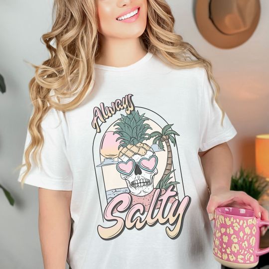 Always Salty Beach Shirt, Mermaidcore Skeleton Graphic