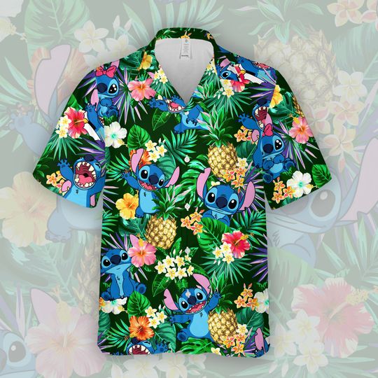 Lilo Stitch Tropical Hawaiian Shirt, Ohana Pineapple Shirt