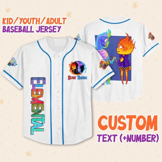 Personalize Disney Pixar Elenmental Cute Ember And Wade Baseball Jersey