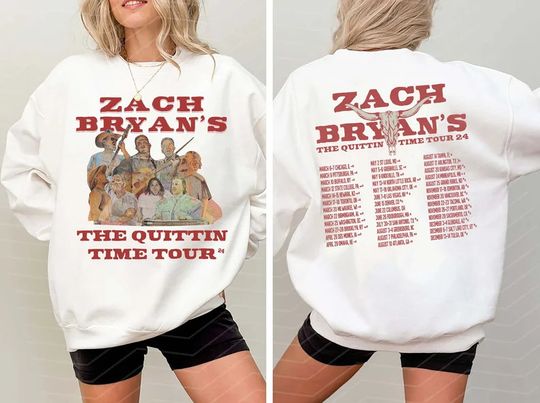 Vintage Zach Bryan The Quittin Time Tour 2024 Double Sided Sweatshirt