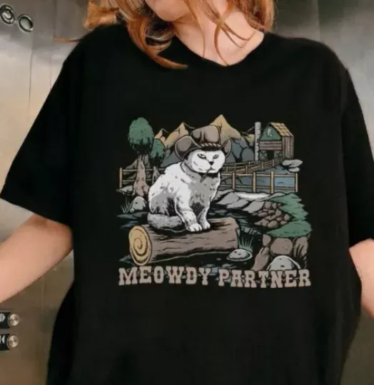 Meowdy Partner T-Shirt, Gift For Cat Lovers, Cowboy Tee