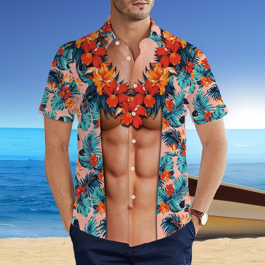 Funny Abs Aloha Tropical Flowers Hawaiian Shirt, Hawaiian Shirt Summer Gift