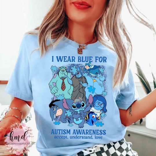 I wear blue for Autism Awareness T-shirt, Disney Stitch Eeyore Sadness
