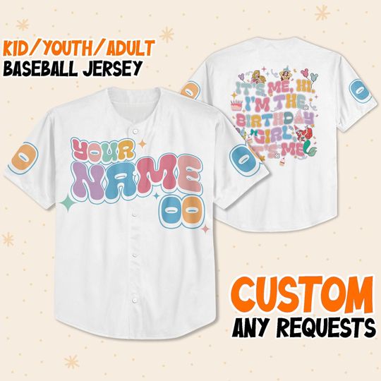Personalized It's me Disney Princess Birthday Baseball Jersey