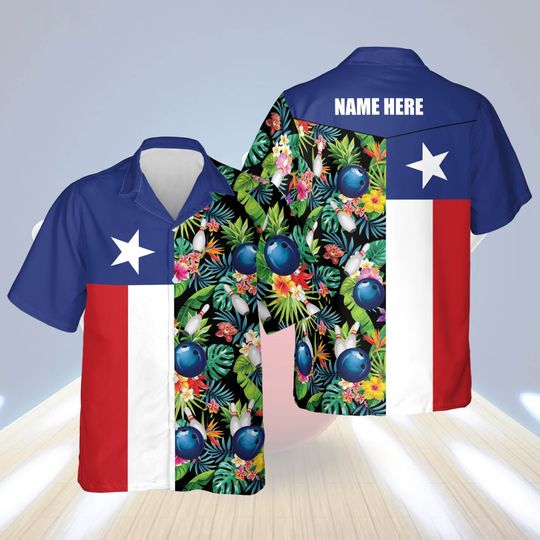 Custom Name USA Texas Bowling Flag Hawaiian Shirt