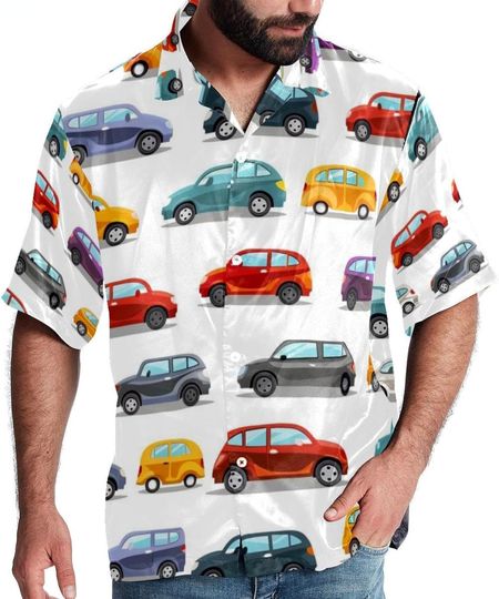 Colorful Private Cars Hawaiian T-Shirt, Aloha Beaches Button Up Shirt