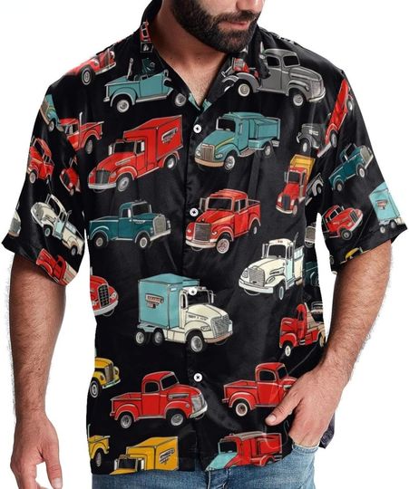 Vintage Semi Truck Puckup Car Hawaiian T-Shirt, Aloha Beaches Button Up Shirt