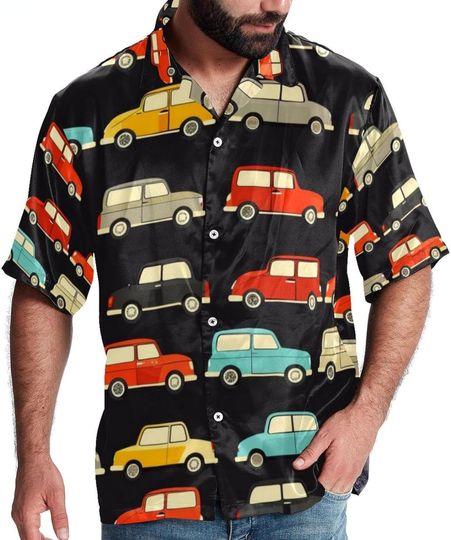Colorful Private Cars Pattern Hawaiian T-Shirt, Aloha Beaches Button Up Shirt