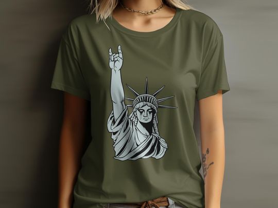 Rock On Liberty Graphic Tee, Punk Statue of Liberty T-Shirt