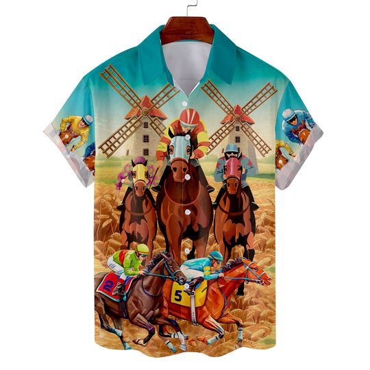 Horse Racing Hawaiian Shirt For Men Women, Horse Painting Shirt, Horse Gifts For Men Horse Lovers Button Down Short Sleeves