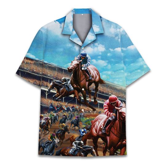 Horse Racing Hawaiian Shirt For Men Women, Horse Gifts For Men Horse Lovers Button Down Short Sleeves, Horse Shirts