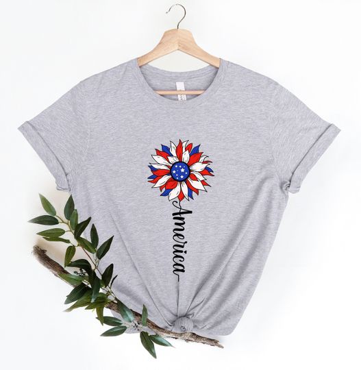America Sunflower Shirt, USA Flag Flower Shirt