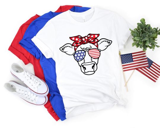 Patriotic Cow Shirt, 4th Of July T-Shirt, Independence Day