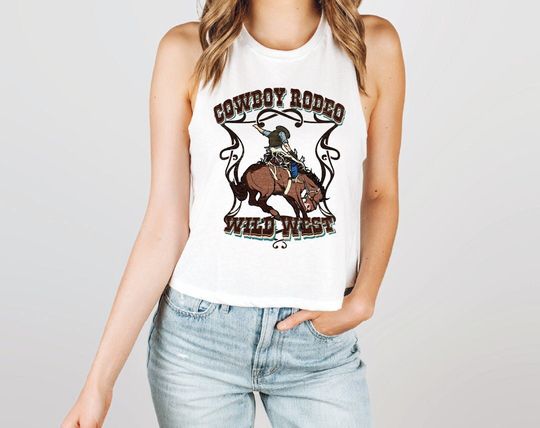 Cowboy Rodeo Wild West Tank Top, Wild West Crop Top, Vintage Style Cowboy Racerback, Desert Crop Top, Western Tank Top