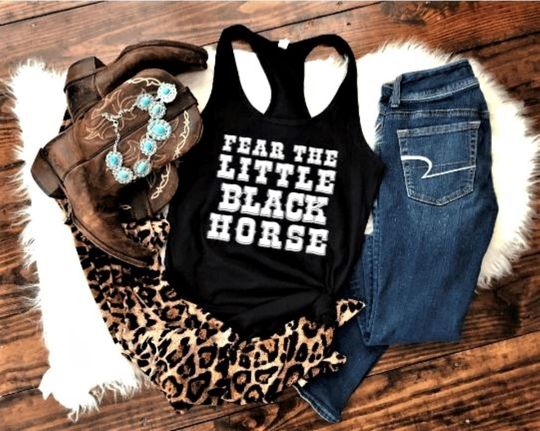 Horse Tank Top, Fear the Little Black Horse Tank for Cowgirls who Love Barrel Racing, Equestrian Girl Gift