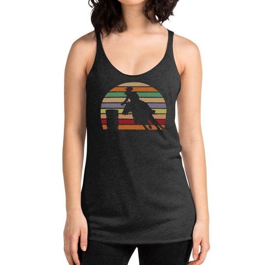 Women's Barrel Racing Racerback Tank Top - Retro, VIntage, Sunset Style - Horse and Rider - Rodeo - Shirt, Gift for Ladies