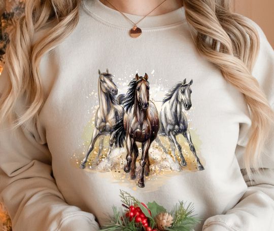 Horse Sweatshirt, Running Watercolor Horses Tshirt, Horse Gifts, Horse Racing, Horse Art, Horse Owner Gift,Wild Horse Shirt,Horse Hair Shirt