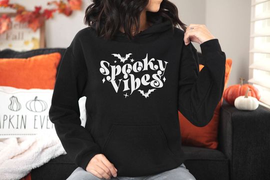 Halloween Retro Hoodie - Spooky Vibes Hoodie