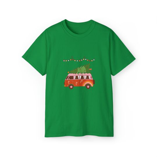 Christmas VW Bus Cotton Shirt, Vanagon Shirt