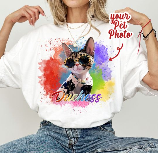 Custom Watercolor Pet Portrait Shirt,Custom Cat Graphic