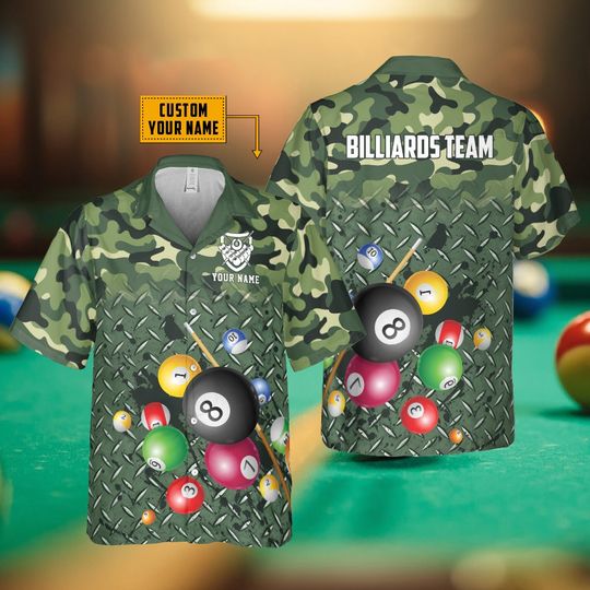 Personalized Billiards Camo Soldiers Style Hawaiian Shirt, Hawaii Shirt For Men Women, Pool Player Aloha Shirt, Gifts For Billiard Lovers