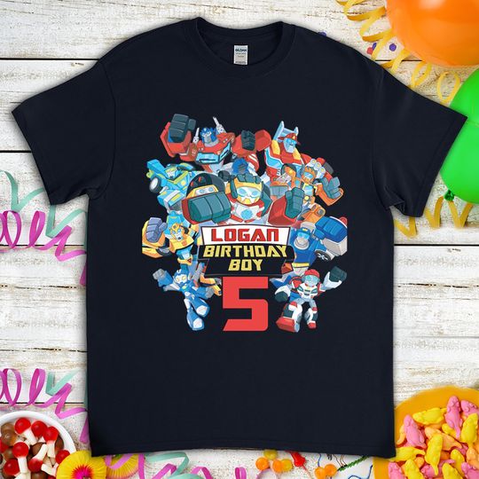 Transformers Birthday Shirt, Funny Robots Rescue Bots Academy Kids Toddler Birthday, Custom Personalized Birthday Gift For Son Daughter