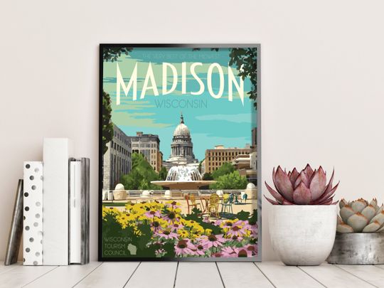 Madison Wisconsin Vintage Style Travel Poster, Madison Wisconsin Print