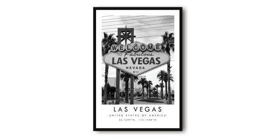 Las Vegas Travel Print, American Poster, Black and White Print, Unique Wall Art,  Minimalist Home Decor