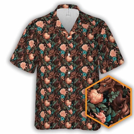 Copper Dragon Floral | DnD Button-Up Hawaiian Shirt