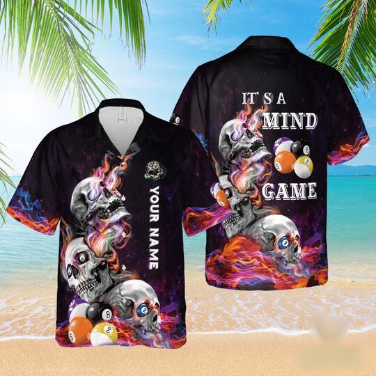 It's A Mind Game Billiard Hawaiian Shirt Skull Fire Flame Billard Team Shirt Billiards Shirt Pool Player Gifts Gifts For Bachelor Party
