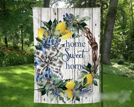 Home Sweet Home Lemon Wreath Garden Flag Design, Lemon Flag, Farmhouse Flag Design, Spring Summer Flag