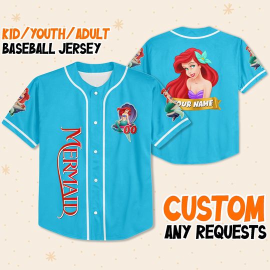 Personalized Disney Ariel from The Little Mermaid Baseball Jersey