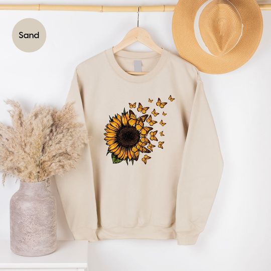 Sunflower Sweaters, Butterfly Sweatshirt, Gift for Her, Mothers Day Gift