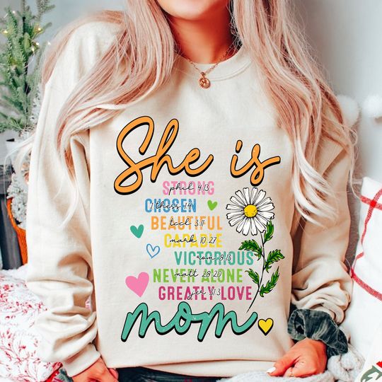 She is Mom Sweatshirt, Retro Mother Daisy, Blessed Mom Sweatshirt