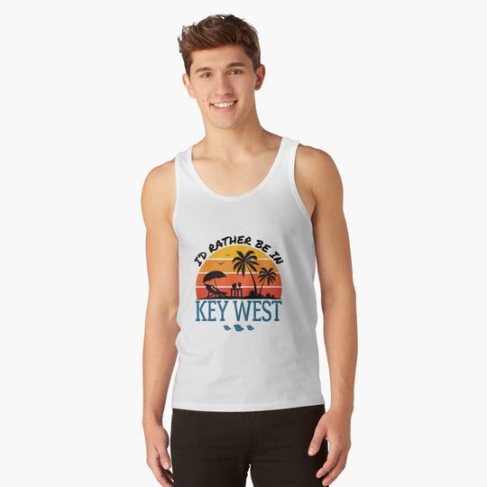 I'd Rather Be in Key West Florida Retro Sunset Tank Top