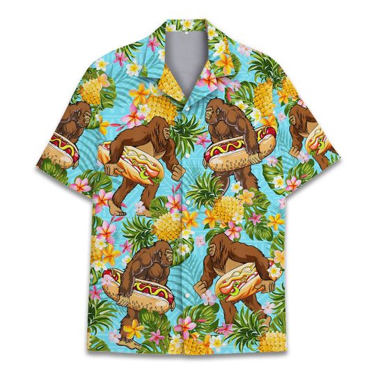 Bigfoot Hot Dog Hawaiian Shirts for Men Women