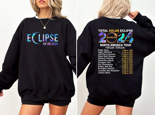Eclipse 2024 Sweatshirt, April 8 2024 Sweatshirt, 2024 Total Solar Eclipse April 8 Sweatshirt, North America Tour , Astronomy Lover