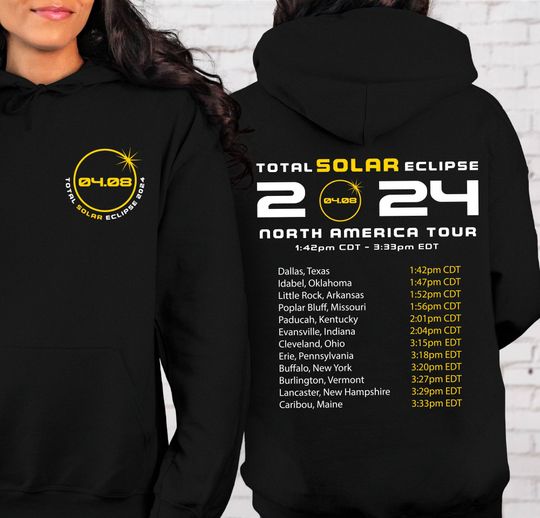 Total Solar Eclipse April 8th 2024 Hoodie, North America Tour Hoodie, Eclipse Event 2024 Hoodie, North America Eclipse 2024 April 8th Gift