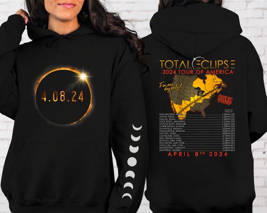 Moon Phases Solar Eclipse 2024 Hoodie, April 8 2024 , Solar Eclipse 2024 Shirt, Path of Totality, Eclipse Souvenir Gift