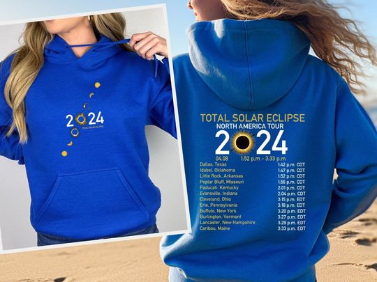 Usa Solar Eclipse Total Solar Eclipse Hoodie, 2024 Eclipse Hooded Sweatshirt, Path of Totality Hoodie, Countdown to Totality, Moon Phases