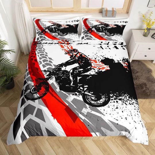 Motorcycle Bedding Set Motocross Racer Tie Dye Bedding Set
